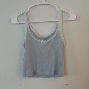 brandy melville cinderella light blue ribbed lace trim bow cropped cami tank top